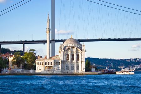 Ortakoy Mosque and Bosphorus bridge in Istanbul, Turkeyの写真素材