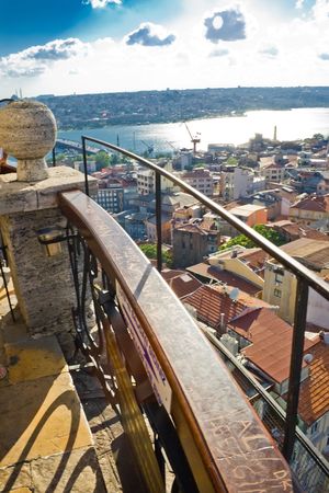 View from the top of Galata tower to Golden Horn, Istanbul, Turkeyの写真素材