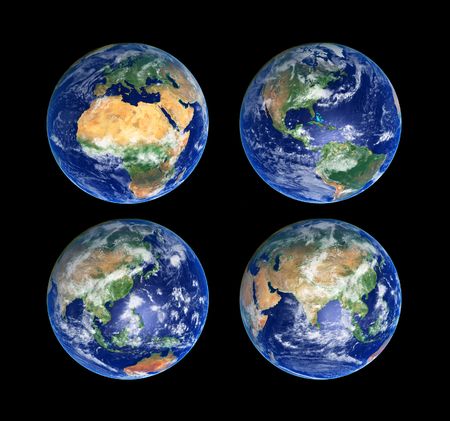 Four Earth Globes with clouds, high res picturesの写真素材