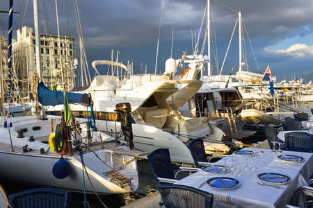 Beautiful restaurant in the port of Naples, Italy