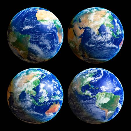 Four Earth Globes with clouds, high res picturesの写真素材