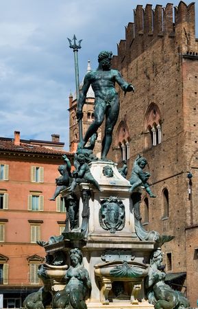 Beautiful fountain in the center of Bologna, Italyの写真素材