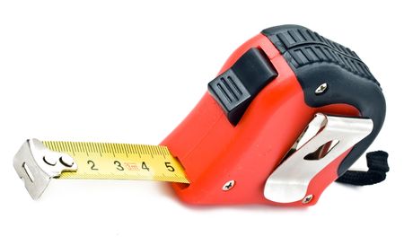 Tape measure on white backgroundの写真素材