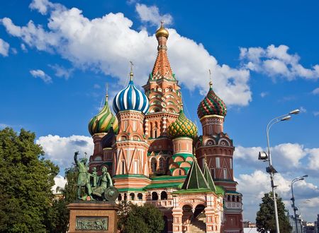 St. Basil Cathedral and Pozharsky And Minin Monument, Moscow, Red Squareの写真素材