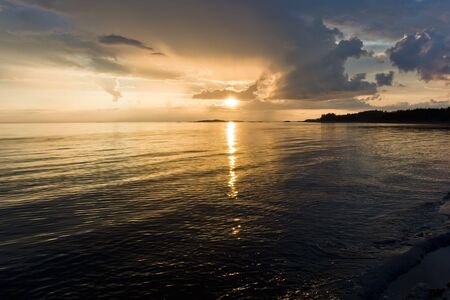 Sunset and white night at Kiy island, Russiaの写真素材