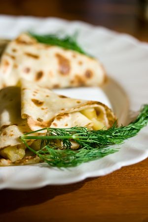 Pancakes with ham and cheese