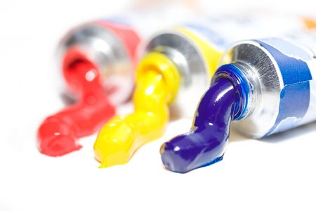 Bright and colorful oil paints in tubesの写真素材