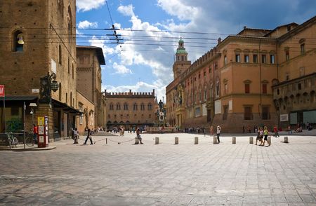 Beautiful square in the center of Bologna, Italyの写真素材