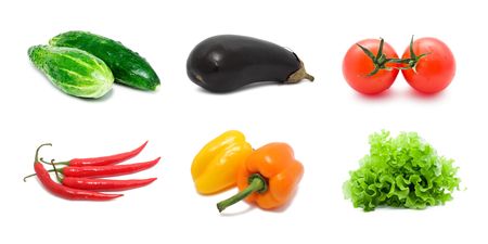 Set of healthy vegetables isolated on white backgroundの写真素材
