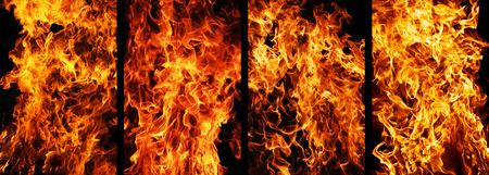 Four types of fire burning on black backgroundの写真素材