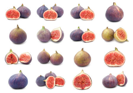 Collection of fresh fig fruits isolated on white backgroundの写真素材