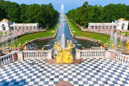 Fountains in Petrodvorets Peterhof, Saint Petersburg, Russiaの写真素材