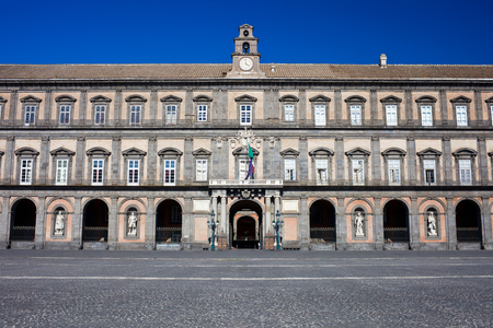 Royal Palace and Plebiscito square in Naples, Italyの写真素材