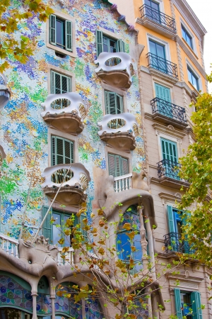 Facade of famous house Casa Batllo  by Antoni Gaudi, Barcelona, Spainの写真素材