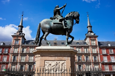 Statue of King Philips III on Plaza Mayor, Madrid, Spainの写真素材