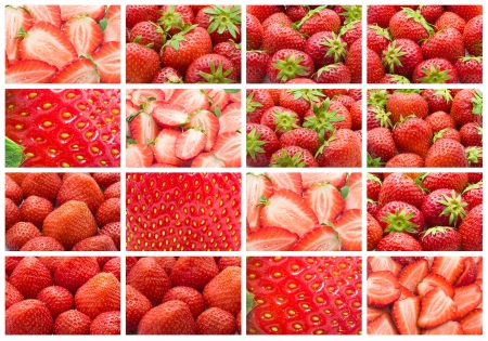 Collection of sweet strawberries making nice backgroundの写真素材