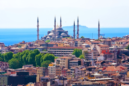 View of Hagia Sophia from Galata tower, Istanbul, Turkeyの写真素材