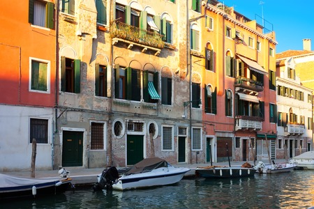 View of beautiful colorful Venetian canal, Venice, Italyのeditorial素材