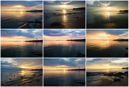 Beautiful bright colorful sunsets over White seaの写真素材
