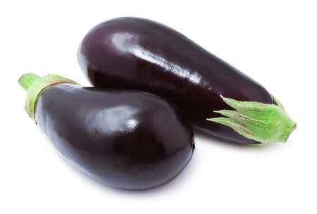 Ripe fresh aubergine or eggplant  isolated on white backgroundの写真素材