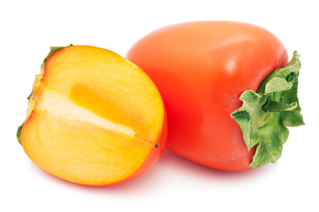 Fresh Persimmon or kaki diospyros ebony fruit on white backgroundの写真素材