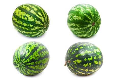 Collection of fresh juicy watermelons isolated on white backgroundの写真素材