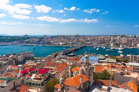 Panoramic view of Golden Horn from Galata tower, Istanbul, Turkeyの写真素材