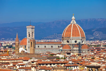 Florence cityscape with Duomo Santa Maria Del Fiore from Piazzale Michelangelo, Italyの写真素材