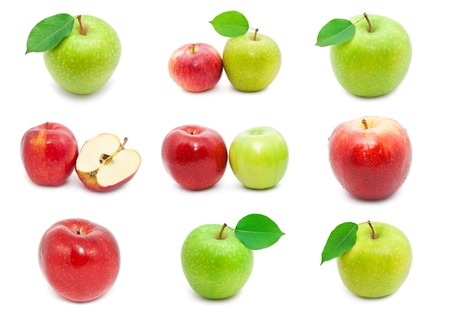 Collection of fresh apples isolated on white backgroundの写真素材