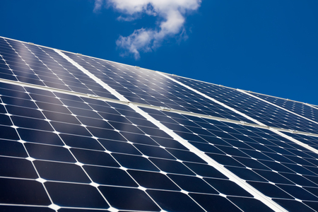 Solar panels and blue skyの写真素材
