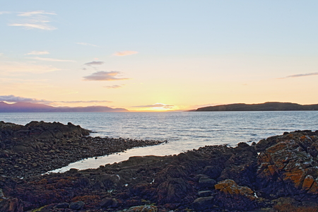 Sunset waterscape, from Ayrshire to Arran  Buteの写真素材