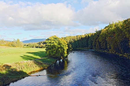 View down the river spey from the old bridge,の写真素材