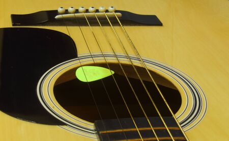 detail of guitar sound hole and pegs.の写真素材