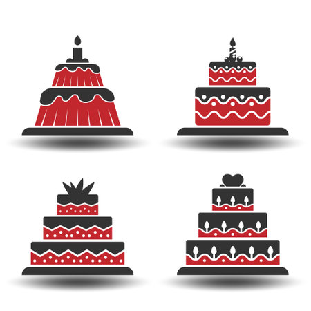 Cake set icons collection cake vector silhouette in black and red colorsのイラスト素材