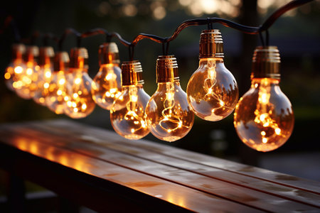 Metal lamp with bulbs close up Generative AIの素材