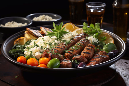 Delectable Fare Chicken Leg, Vegetables, Yogurt on Plate, Wholesome Dinner Generative AIの素材