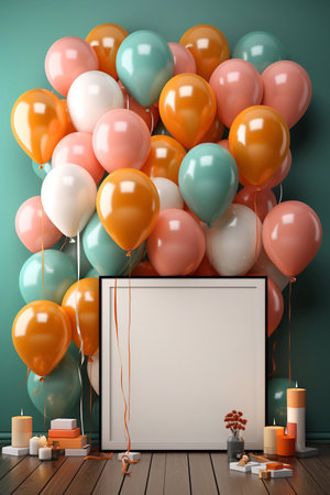 Cheerful Mockup Scene Balloon, Gifts, and Gift Box Display to Spread Happiness Generative AIの素材