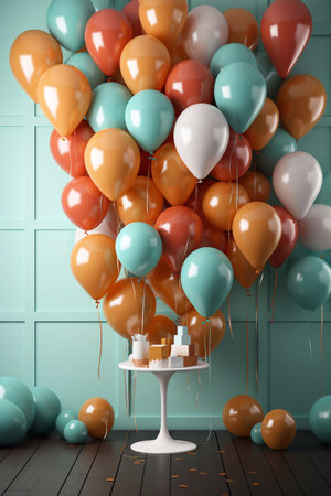 Energetic Celebration Ambiance Balloon, Gifts, and Gift Box Mockup to Evoke Energy Generative AIの素材