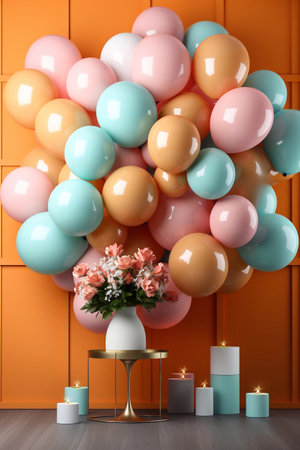 Exciting Display of Surprises Balloon, Gifts, and Gift Box Mockup to Excite Generative AIの素材