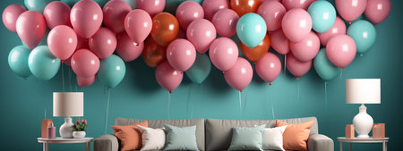 Whimsical Celebration Scene Balloon, Gifts, and Gift Box Mockup to Enchant Generative AIの素材