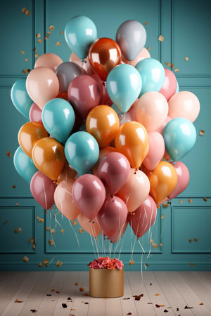 Joyous Mockup Setup Balloon, Gifts, and Gift Box Display for a Memorable Celebration Generative AIの素材
