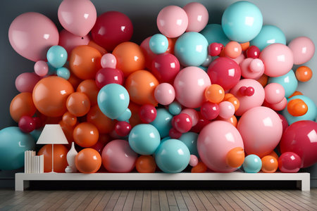 Festive Mockup Delights Balloon, Gifts, and Gift Box Display to Celebrate Generative AIの素材