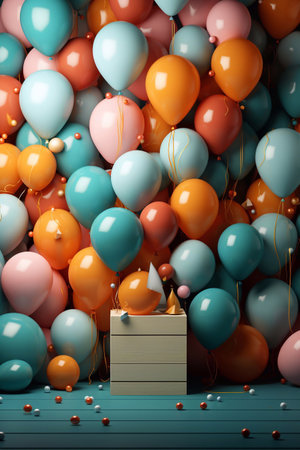 Vibrant Celebration Display Balloon, Gifts, and Gift Box Mockup Generative AIの素材