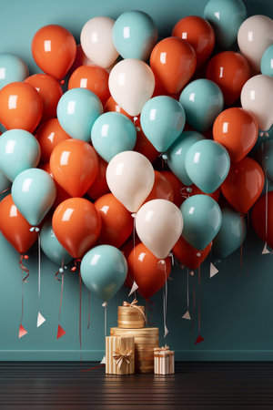 Vibrant Gift Showcase Balloon, Gifts, and Gift Box Mockup for a Colorful Event Generative AIの素材