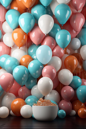 Vibrant Party Scene Balloon, Gifts, and Gift Box Mockup to Make Your Event Pop Generative AIの素材