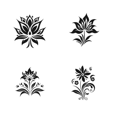 flower plants and Seedling black and white icons set flat isolated vector illustrationのイラスト素材