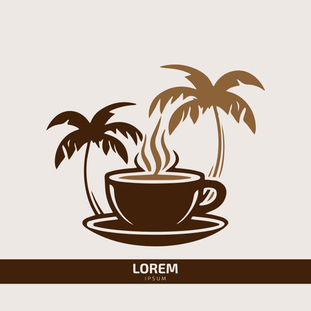 Tea cup or coffee shop logo icon vector with pine treeのイラスト素材