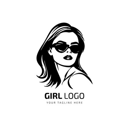 Girl logo symbol design with beautiful woman portrait and Unique icon layout for beauty and fashion business Vectorのイラスト素材