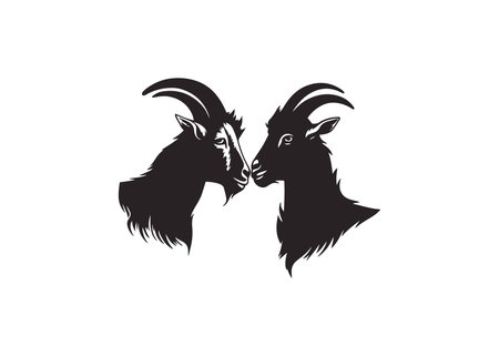 goat love logo Two goats friendly logo vector templateのイラスト素材