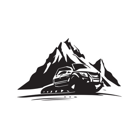 Off road Snowmobile logo silhouette vector with mountainのイラスト素材
